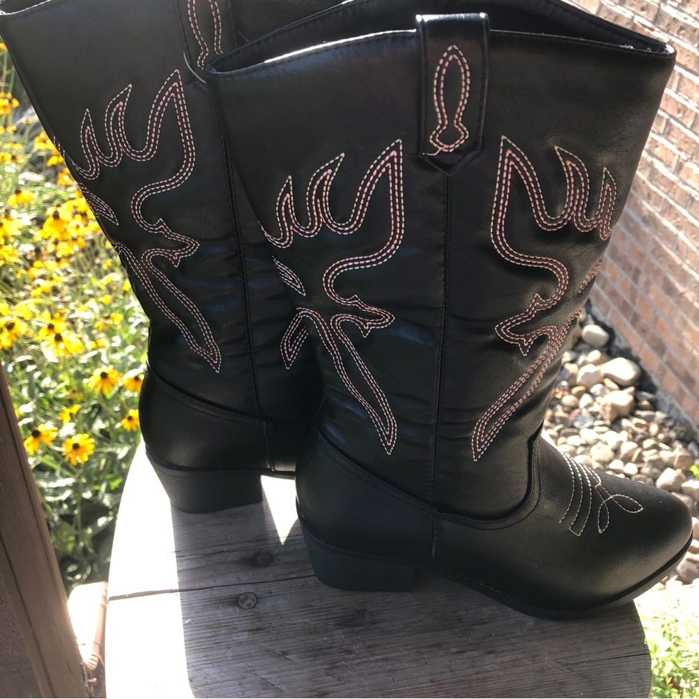 Women Cowgirl Western Boots Round Pointed Toe Pull On Mid Calf Boots Size 6.5 - Picture 5 of 8